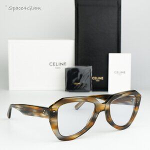 NEW Celine CL40046U 55A Shiny Havana Smoke Photochromatic Women Round Sunglasses